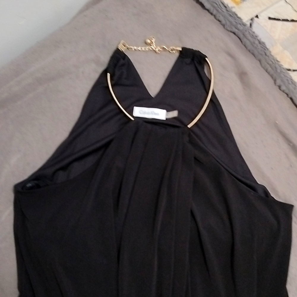 Calvin Klein Slinky gold collared dinner dress